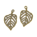 Par de dijes de hoja de aleación de bronce vintage con venas para joyería artesanal - Hoja Redonda Calada (A3-268) / 25x15mm / Bronce Antiguo