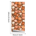 Detail der Maße einer vintage floralen selbstklebenden Tapetenrolle in Retro-Orange - Retro-Pastoral-Blumenmuster / 44 cm x 100 cm