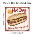 Detail of square vintage hot dog tin sign with mustard illustration and rusted edges - Hot Dog Illustration Style (fun-f323)