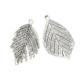 Set de dos colgantes de hoja de plata vintage en aleación para creación de joyas DIY - Hoja Ancha (A3-270) / 33 x 20 mm / Plata antigua
