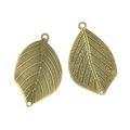 Par de dijes de hojas de aleación de bronce vintage para la creación de joyas DIY - Hoja Ancha (A3-270) / 33 x 20 mm / Bronce Antiguo