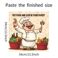 Detail view of 34cm chef wall sticker with Put Food and Love in Your Pocket text - Cartoon Chef (fun-f311)