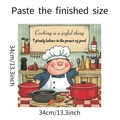 Detail showing cartoon chef wall sticker with kitchen elements and size markings - 34x34cm