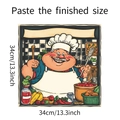Dettaglio di un adesivo da parete quadrato da 34cm con chef cartone e utensili da cucina - 34*34cm