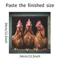 Detalle de la pegatina de cocina con tres gallinas en un marco, tamaño 34x34 cm - 34*34cm/fun-f329