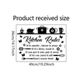 Detailed size chart showing 49x36cm Kitchen Rules wall decal with utensil graphics - 36*49cm/WZ9008