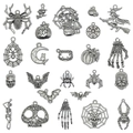 20-piece set of antique silver Halloween alloy charms featuring spiders, witches, and skulls - Halloween Series Set (24 Styles)