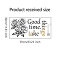 Dettaglio adesivo da muro con rosa e citazione 'Good things take time', misura 30x59cm - Schizzo Rosa Slogan / 30x59cm
