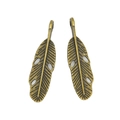 Par de colgantes de plumas de bronce retro en aleación para creación de joyas DIY - Dije de Pluma (A3-275) / 28x7mm / Bronce Antiguo