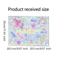 Detailed size chart for pink unicorn rainbow window stickers on holographic film - 20.5x30cm 2 Sheets (BXC024UV)