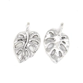 Colgantes de hojas de monstera de aleación de plata para joyas DIY, vista frontal y posterior - Hoja de Monstera (A2-352) / 21x12mm / Plata antigua