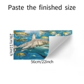 Dettaglio dell'adesivo murale squalo e pesci tropicali con retro adesivo e dimensioni - Stile Motivo Squalo 28x56cm