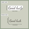 Dettagli dell'adesivo murale Good Luck con dimensioni del foglio e della posa finale - Stile Good Luck (fun-a021) / Nero