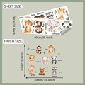 Detailoverzicht van aquarel dieren muurstickers met afmetingen en lay-outgids voor baby - 30x90cm (Stijl: fun-c56)