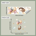 Detailed sheet of watercolor hedgehog wall stickers with balloons and stars measurements - Watercolor Hedgehog Hot Air Balloon Style (fun-d17)