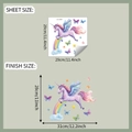 Dimensiones detalladas de la hoja y acabado del vinilo decorativo de unicornio y arcoíris - Estilo Unicornio (fun-m259)