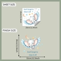 Gedetailleerd blad met lay-out en afmetingen van de cartoon baby olifant muursticker - 29*29CM/fun-m237
