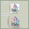 Detail view of cartoon mermaid wall sticker showing sheet size and finish size dimensions - Purple Gradient Hair Style (fun-m252) / 29x29cm