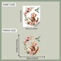 Detalle de pegatinas de gato y flores para baño con medidas de la lámina y tamaño final - Gato Mirando Hacia Arriba y Rosa (fun-m235) / 29*35cm