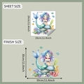 Detail view of cartoon mermaid toilet sticker showing sheet size and finish size - Pink Purple Curly Hair Sitting Style (fun-m253) / 29x29cm