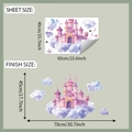 Dimensioni dettagliate degli adesivi murali con castello rosa acquerello con layout e formato finale - 40*60cm