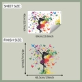 Detailed view of colorful butterfly girl wall sticker showing sheet and finish sizes - 40x60cm / Colorful