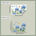 Detalle de dimensiones de la pegatina de ventana con hortensias azules y mariposas - Adherencia Estática UV (25*38)