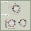 Detailed dimensions of butterfly wreath laundry wall stickers showing sheet and finish sizes - UV Transparent (fun-f372)