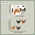 Detailed sizing guide for rooster wall stickers showing layout and finished dimensions - 30*50cm*2pcs/fun-f401