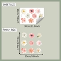 Detailed dimension sheet of floral wall stickers showing 20x30cm size and pink flower patterns - 20*30cm