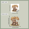 Detail of cartoon bear wall sticker showing sheet size and finish size dimensions - Cartoon Parent-Child Bear (fun-kg108) / 14.5x14.5cm