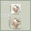 Detalle de dimensiones para el adhesivo de cesta de flores y decoración de pared - Estilo de Pájaro y Flores de Acuarela (fun-m268) / 29x29cm