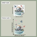 Detail showing cartoon elephant wall sticker layout with precise size dimensions - Elephant Bathing Style (fun-m267)