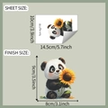 Detail view of cartoon panda sticker sheet showing dimensions 14.5x10cm for wall decor - Sunflower Panda Style (fun-kg118)