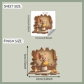 Comparación de tamaños del vinilo decorativo ratón 3D con medidas de lámina y acabado final - Estilo Ratón con Queso (fun-s25)