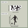 Detail view of black soccer player silhouette wall decal showing sheet and finish dimensions - 30*60cm