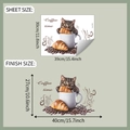 Detailed wall sticker size guide showing cute cat with croissant and coffee time theme - 30x39cm