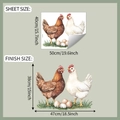 Detailed size chart showing sheets and finish dimensions of chicken wall decals - 40x50cm