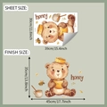 Detailed sheet and finish size layout of cute watercolor bear honey wall decals - 30*39CM