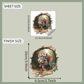Size guide for cute cartoon mouse hole wall sticker showing sheet and finish dimensions - Mouse with Flower Wreath (fun-s29)