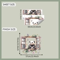 Detailansicht der Wandtattoo-Maße mit Panda-Motiv im Fenster und floralen Elementen - 30x60cm (fun-b87)