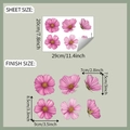 Detailed sheet and finish size specifications for pink cosmos flower wall stickers - 20x29cm/fun-f423