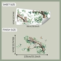 Detailed sheet and finish size guide for watercolor leopard and bird wall stickers - Leopard Bird Branch Style(fun-L106) / Large Size