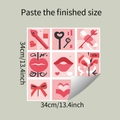 Detail of 9-grid wall sticker with red lips and bow designs, 34cm square size - Red Lips Bow Nine Grid Style (fun-f445 107)