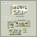 Detail view of green potted plant wall stickers with sheet and finish size dimensions - 40x60cm (fun-e202)