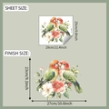 Adesivo murale uccelli acquerello dimensione foglio 29x25cm e misura finale 27x23cm - Stile Fiori Uccelli Acquerello