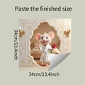 Pegatina de pared 3D de ratón con rosa para cocina y hogar en tamaño 34x34cm - 34x34cm
