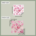 Watercolor pink heart wall decals sheet showing various sizes and dimensions for home decor - 29x29cm