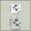 Wandsticker mit blauen Mohnblumen Blattgröße und Endgröße Abmessungen für Deko - 29x29cm(fun-m306)