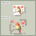 Detail showing dimensions of watercolor parrot window sticker with red heart motifs - 25*28cm/UV Transparent